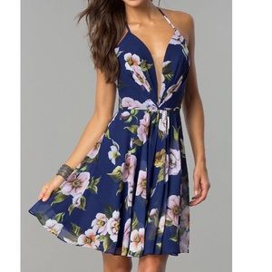 Blue Faviana Floral Cocktail dress